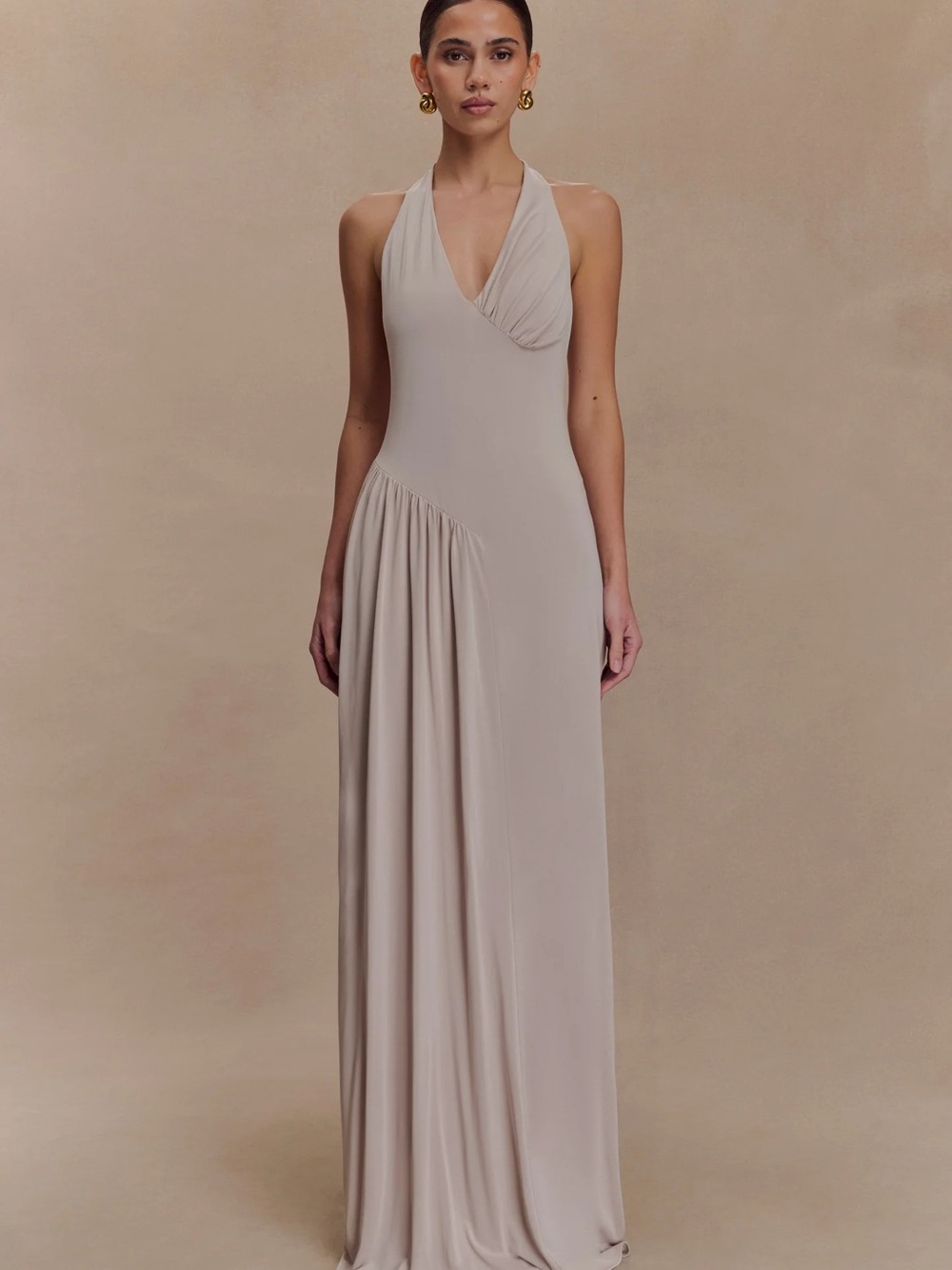 Meshki Yelena Halter Maxi Dress in Beige